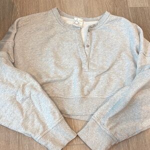 Aerie offline Gray Cropped Henley Sweatshirt
